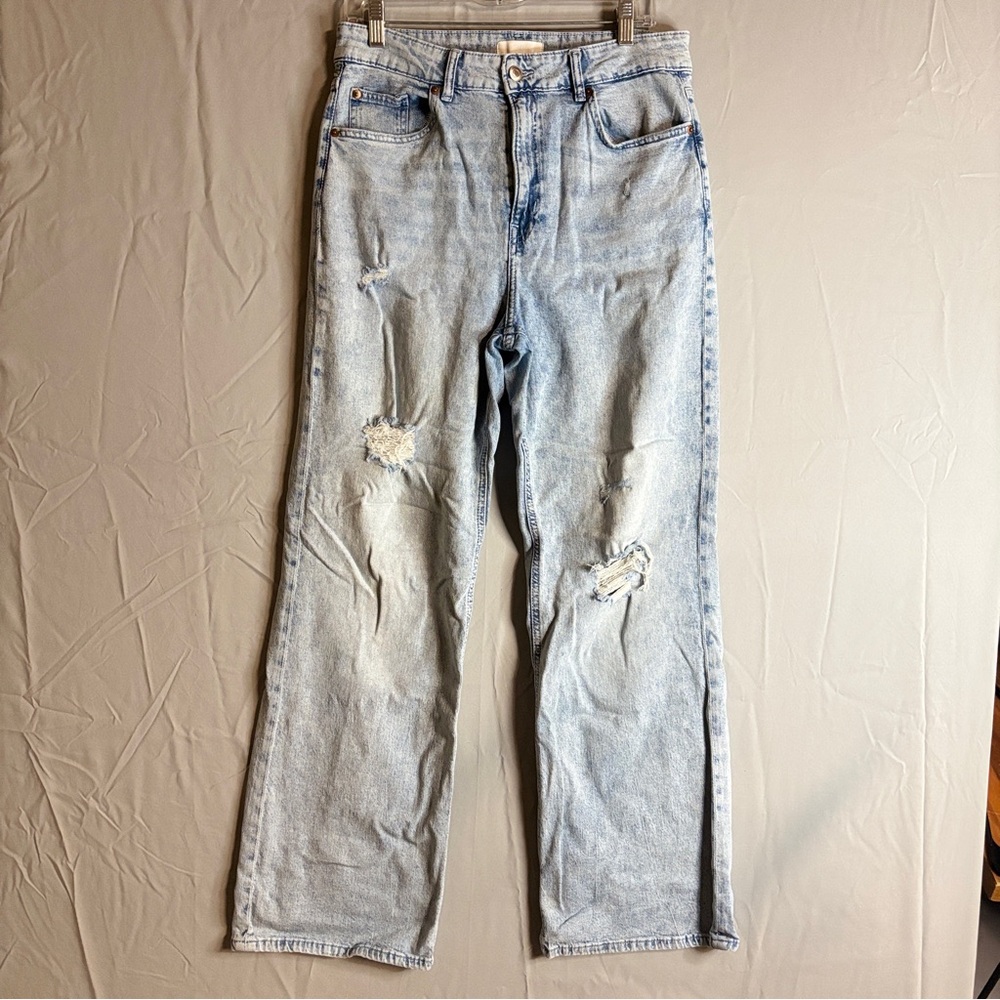 H&M Light Blue Harper High Rise Distressed Wide Leg Jeans